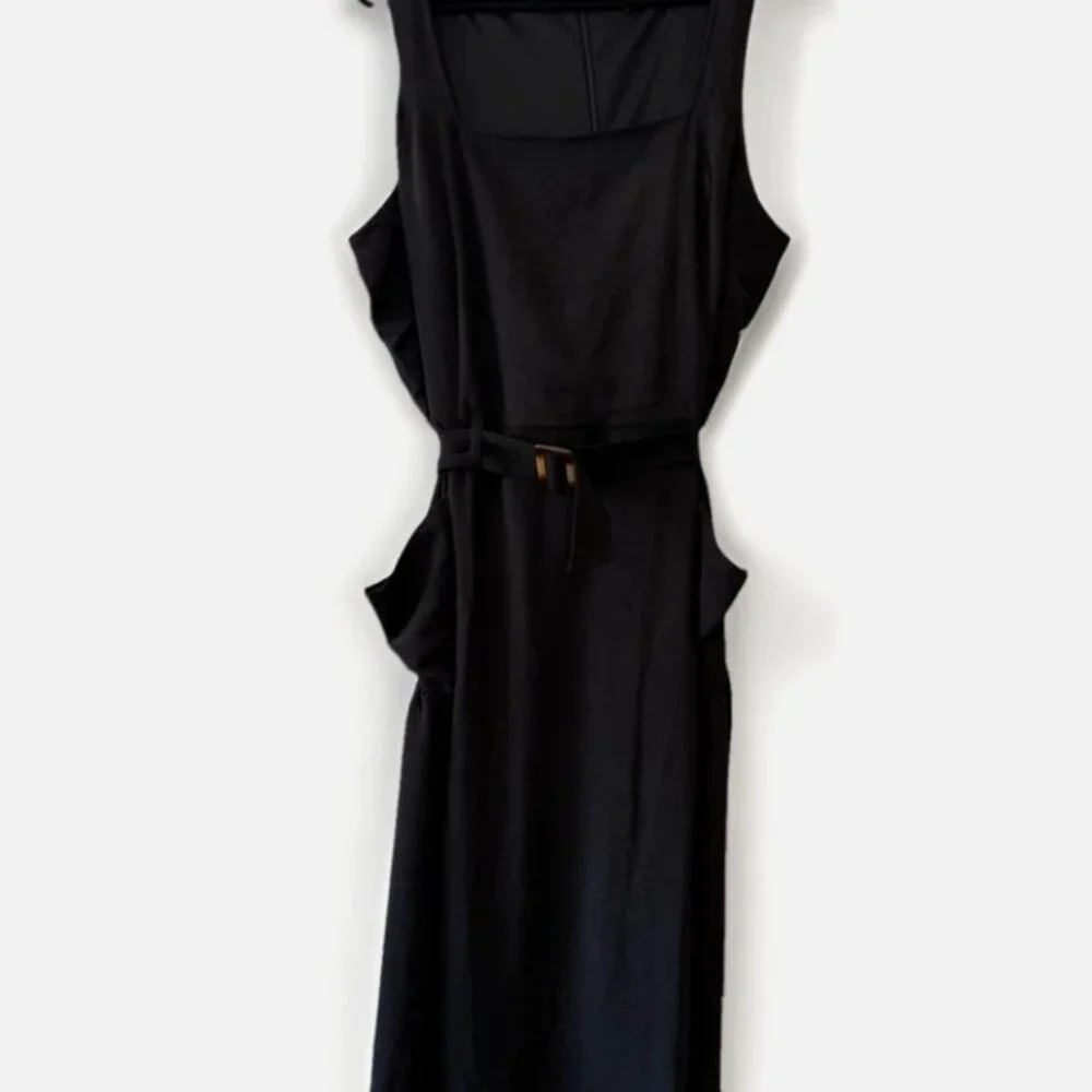 Nina Leonard Women’s Sleeveless Belted Dress Black 2X Pockets Plus Size - Picture 2 of 9